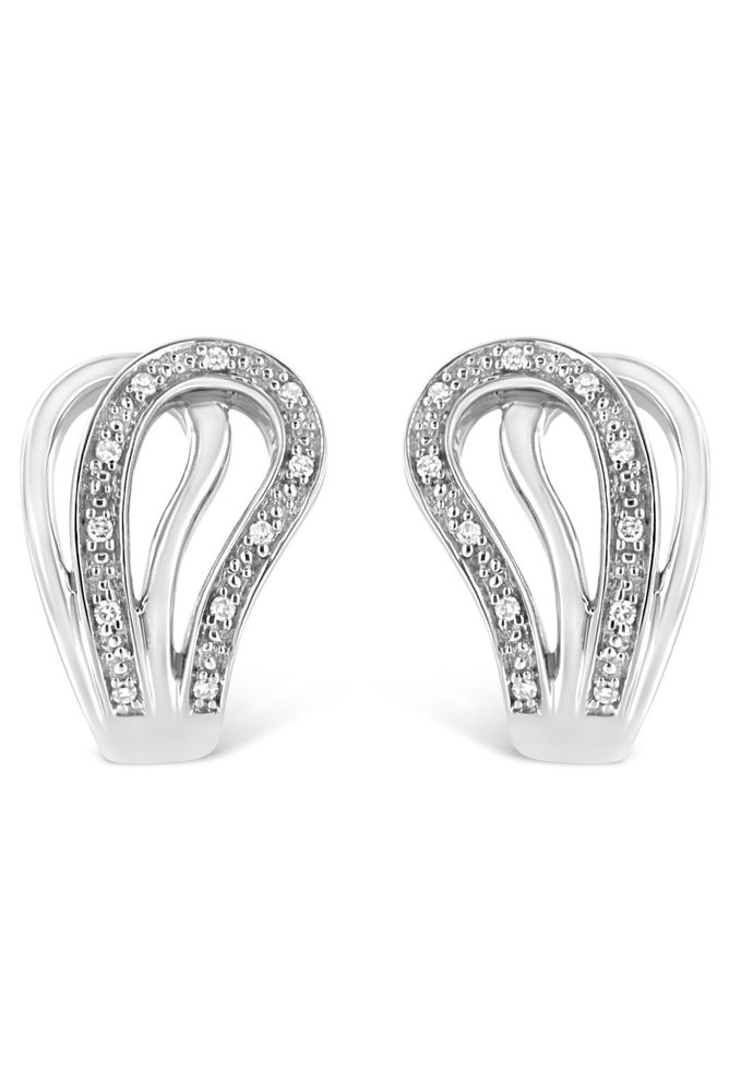 Pave-Set Diamond Accent Horseshoe Hoop Earring